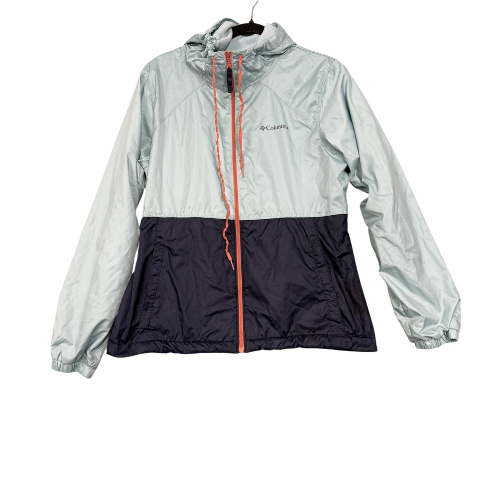 Columbia Jacket Womens Medium Blue Navy Fleece Lined Full Zip Hooded Windbreaker